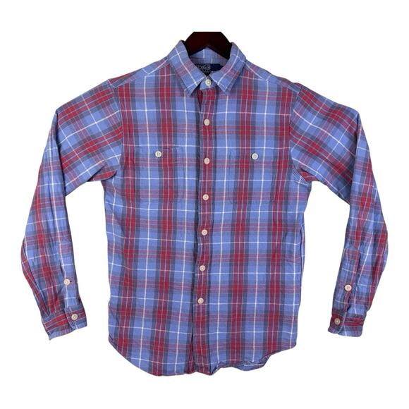 Ralph Lauren Flannel Shirt Mens Small Blue Red Plaid Long Sleeve Button Up - Picture 1 of 13